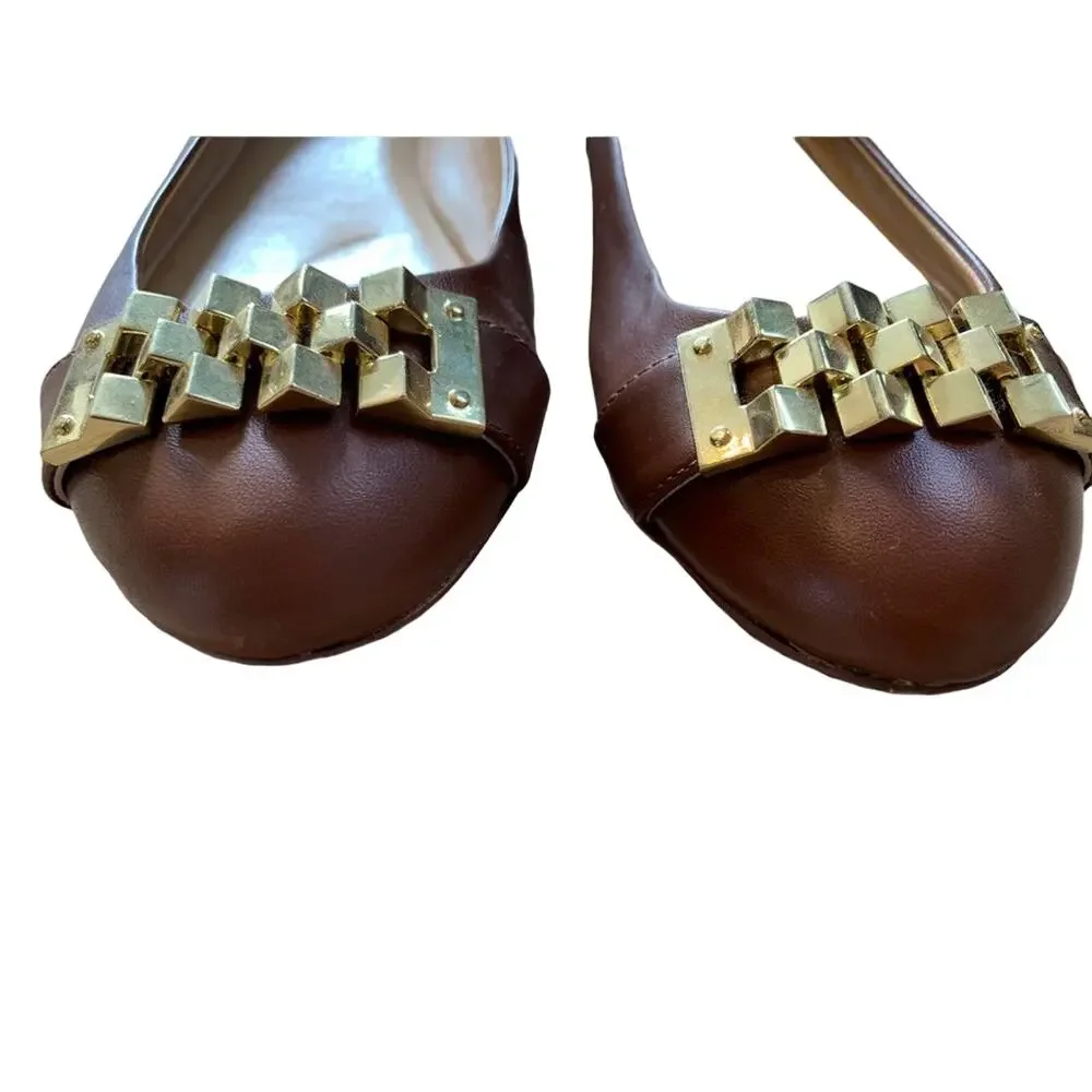 Banana Republic Chunky Buckle Detail Ballet Flats Round Toe Brown